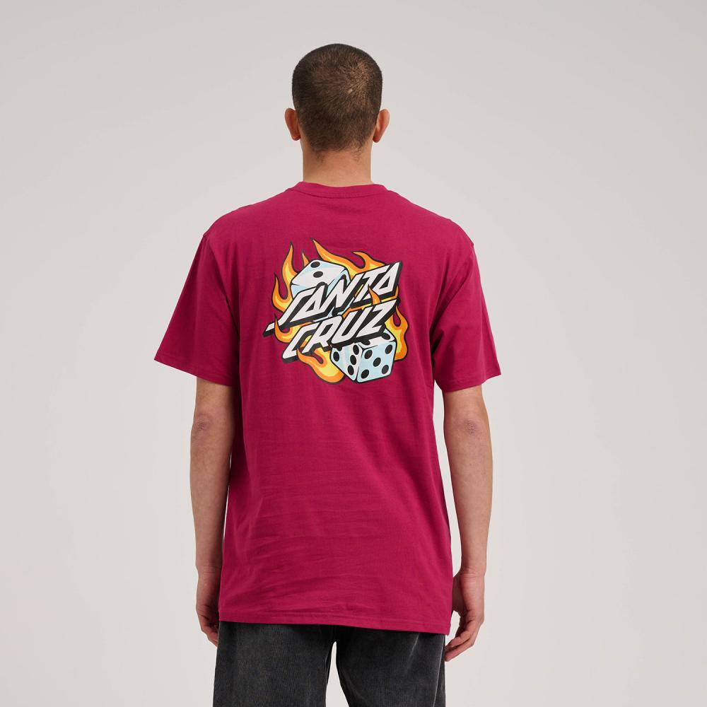 M ADULT Santa Cruz T-Shirt Flaming Dice Dot Chest T-Shirt